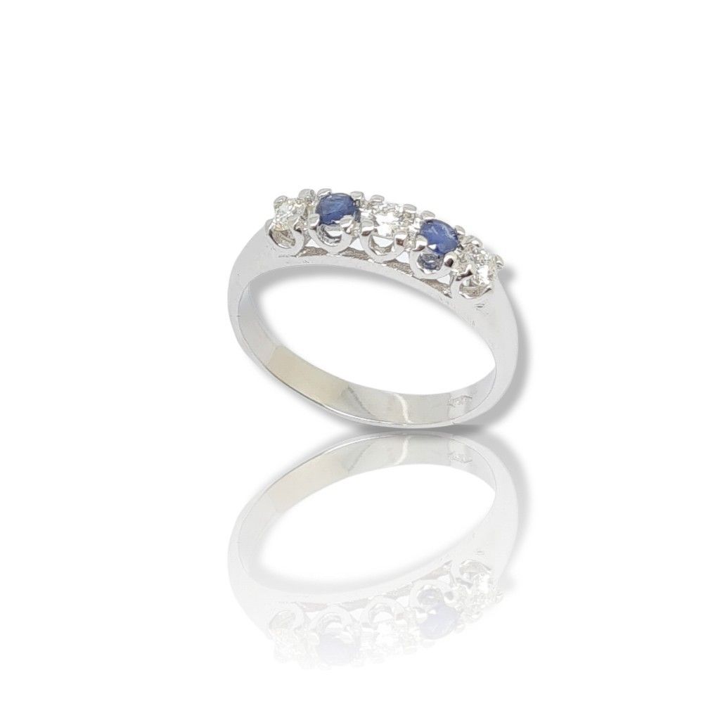 White gold eternity ring k18 with 3 diamonds and two sapphires (code T1996)